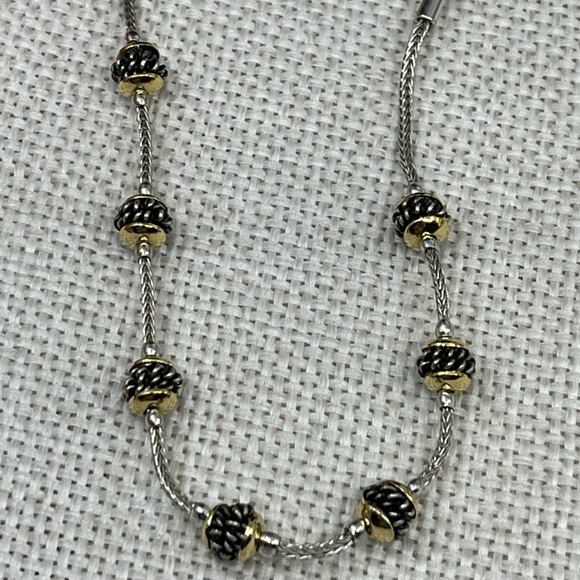 Vintage Two-Tone Beaded Bracelet, 7.5" Rope Chain, Elegant Estate Jewelry - Picture 9 of 15